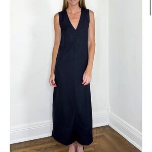 Mabel Frost The Sofia Black Linen V Neck Slits Pockets Maxi Dress Women’s Sz S